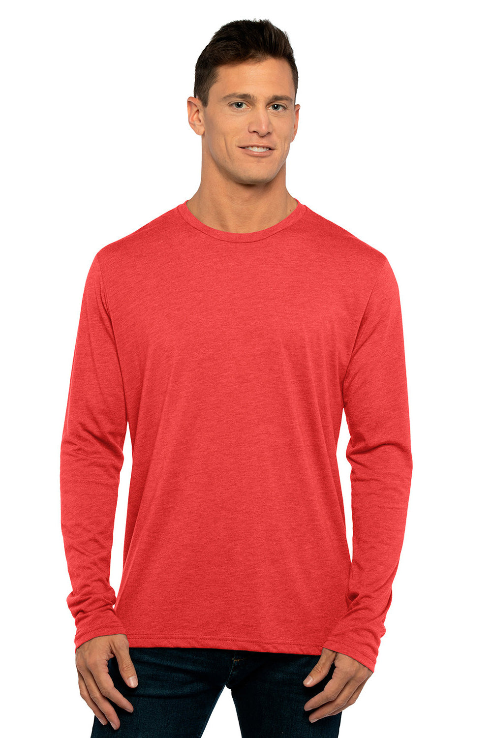 Next Level 6071 Mens Jersey Long Sleeve Crewneck T-Shirt Vintage Red Model Front