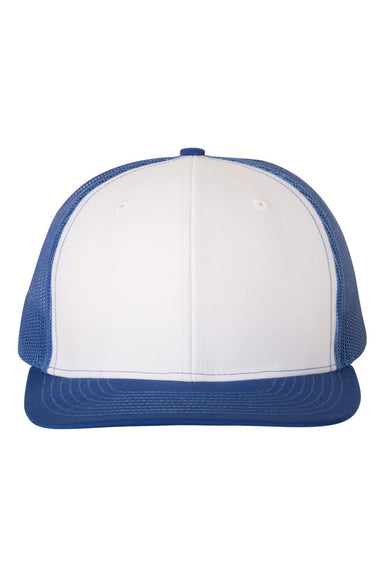 Richardson 112 Mens Snapback Trucker Hat White/Royal Blue Flat Front