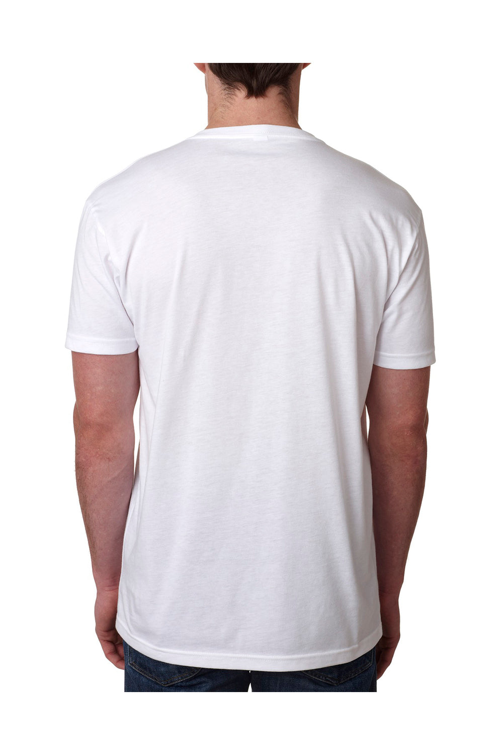 Next Level 6240 Mens CVC Jersey Short Sleeve V-Neck T-Shirt White Model Back