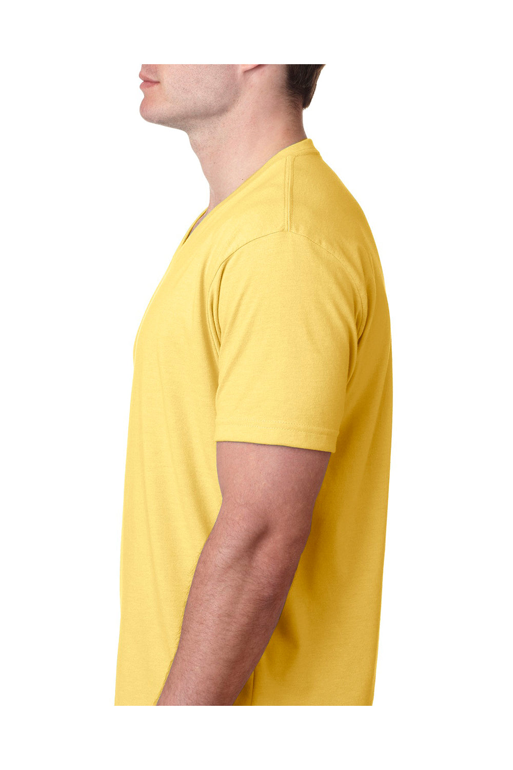 Next Level 6240 Mens CVC Jersey Short Sleeve V-Neck T-Shirt Banana Cream Yellow Model Side