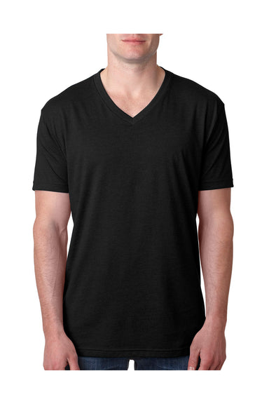 Next Level 6240 Mens CVC Jersey Short Sleeve V-Neck T-Shirt Black Model Front