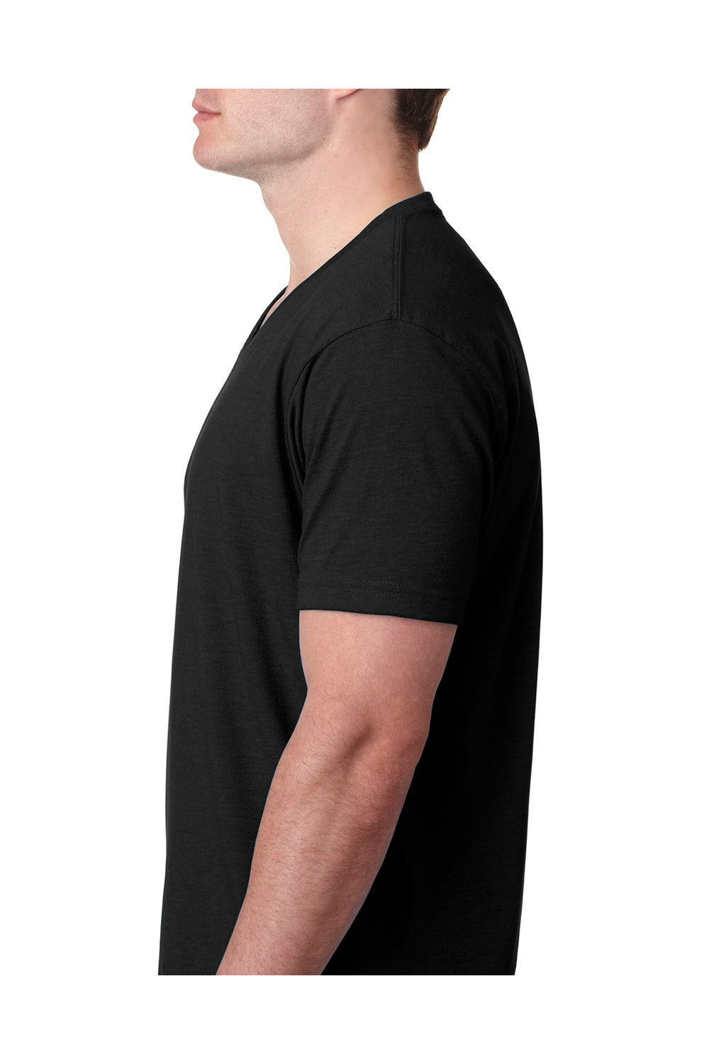 Next Level 6240 Mens CVC Jersey Short Sleeve V-Neck T-Shirt Black Model Side