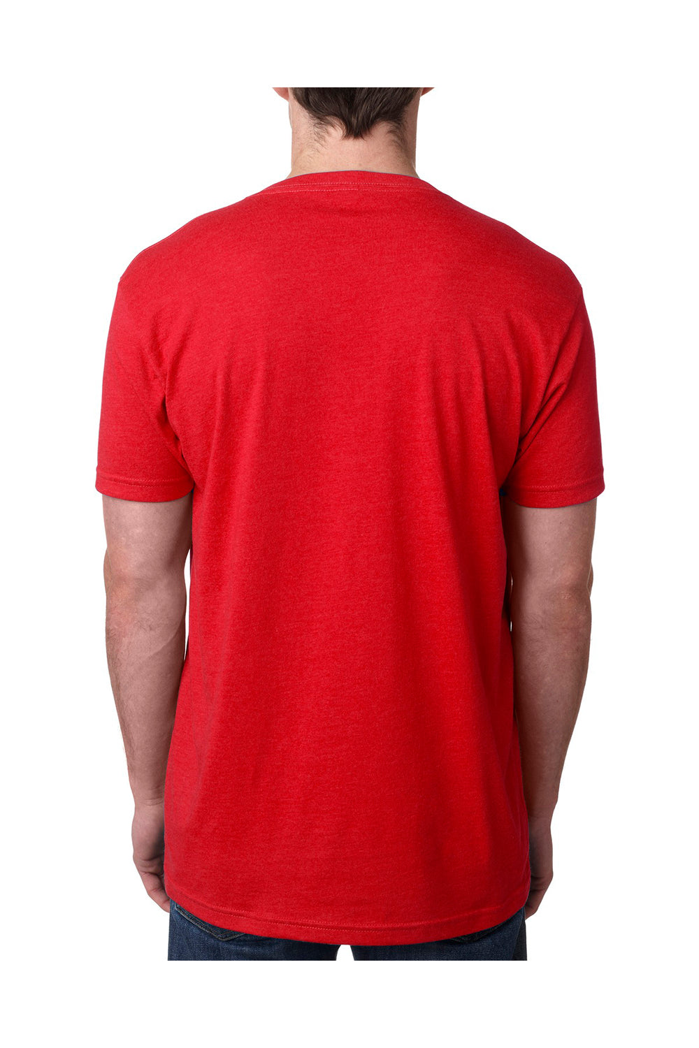 Next Level 6240 Mens CVC Jersey Short Sleeve V-Neck T-Shirt Red Model Back