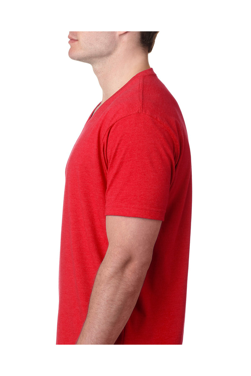 Next Level 6240 Mens CVC Jersey Short Sleeve V-Neck T-Shirt Red Model Side