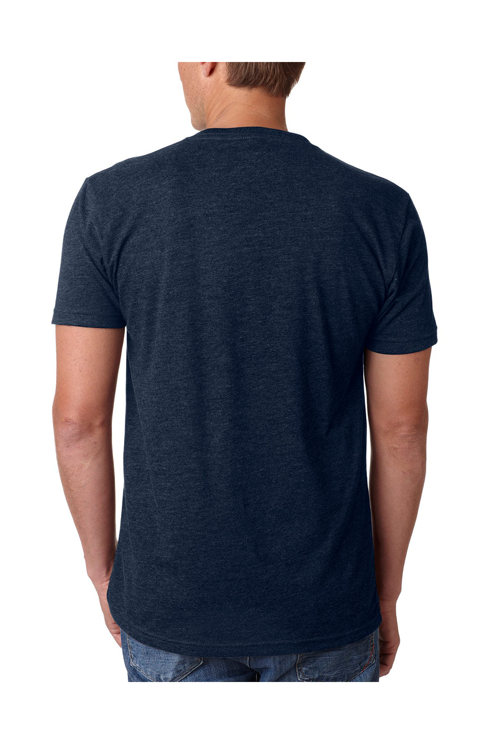 Next Level 6240 Mens CVC Jersey Short Sleeve V-Neck T-Shirt Midnight Navy Blue Model Back