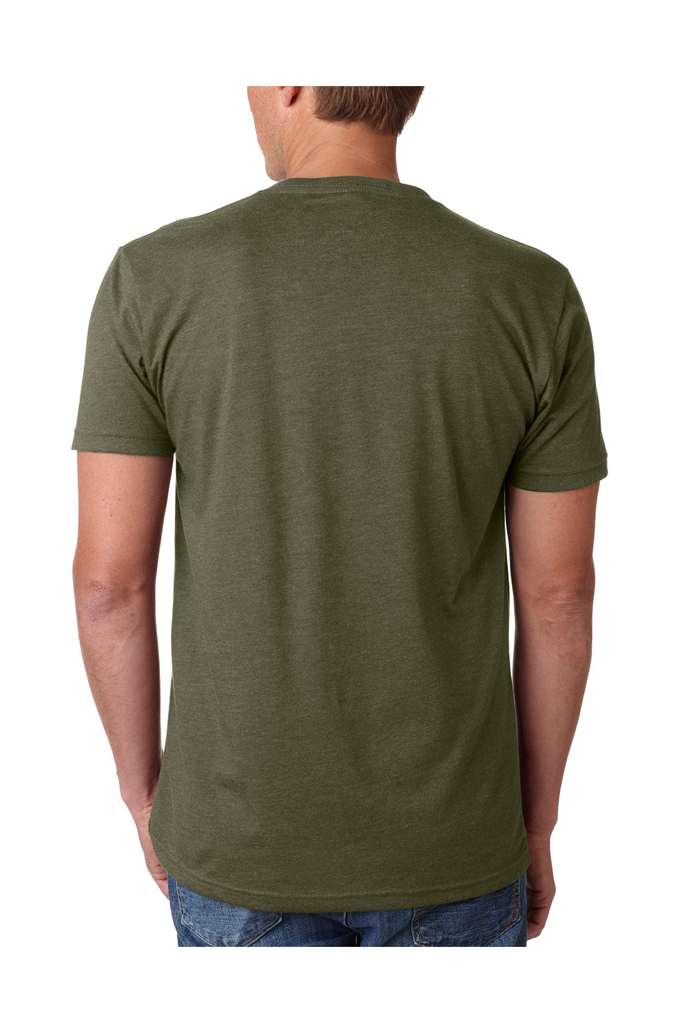 Next Level 6240 Mens CVC Jersey Short Sleeve V-Neck T-Shirt Military Green Model Back