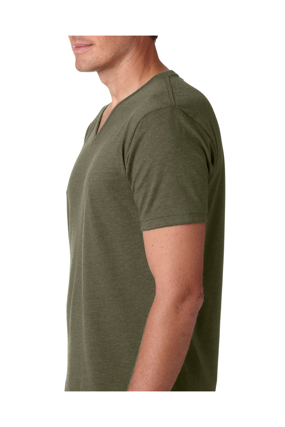 Next Level 6240 Mens CVC Jersey Short Sleeve V-Neck T-Shirt Military Green Model Side