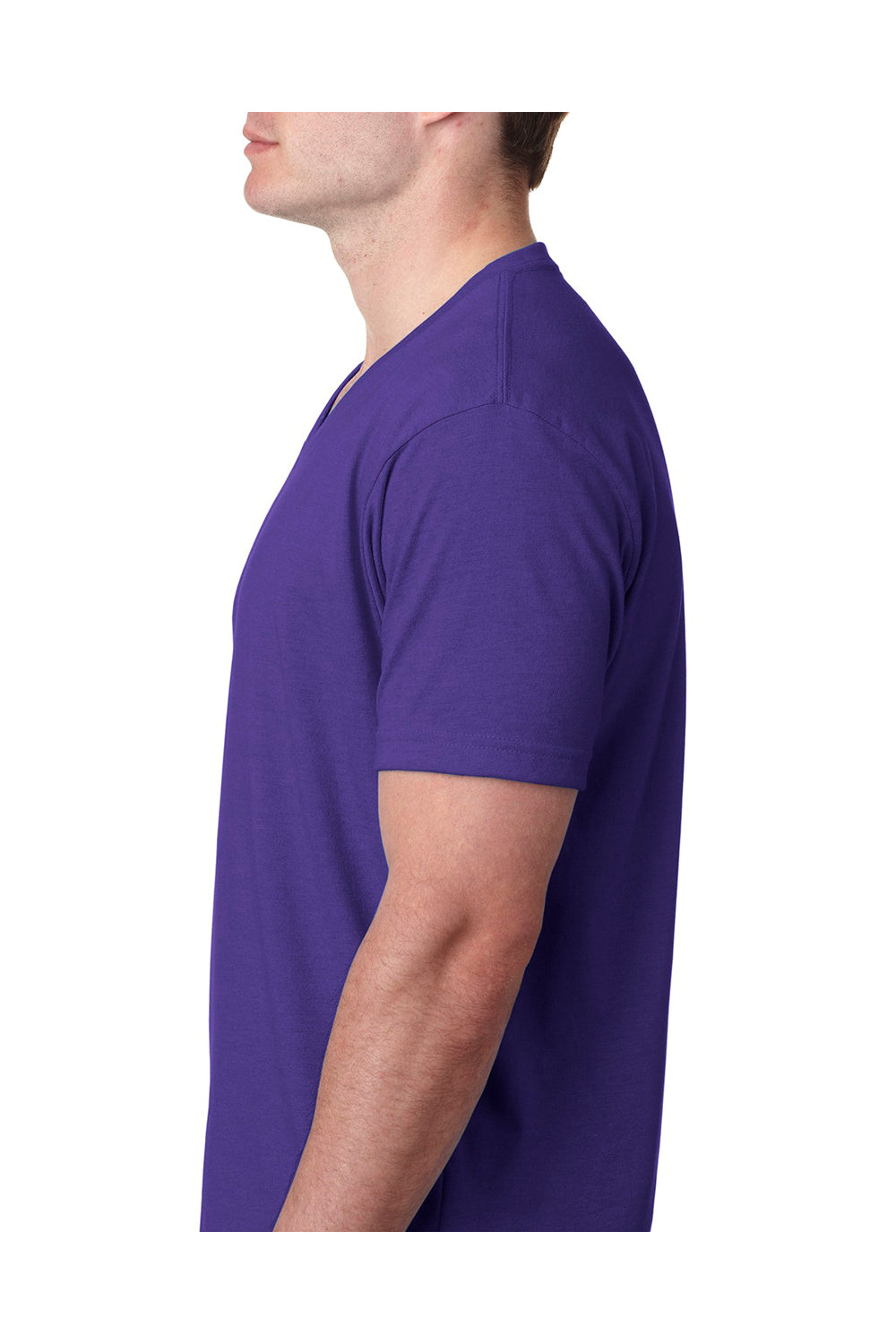 Next Level 6240 Mens CVC Jersey Short Sleeve V-Neck T-Shirt Purple Rush Model Side