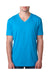 Next Level 6240 Mens CVC Jersey Short Sleeve V-Neck T-Shirt Turquoise Blue Model Front