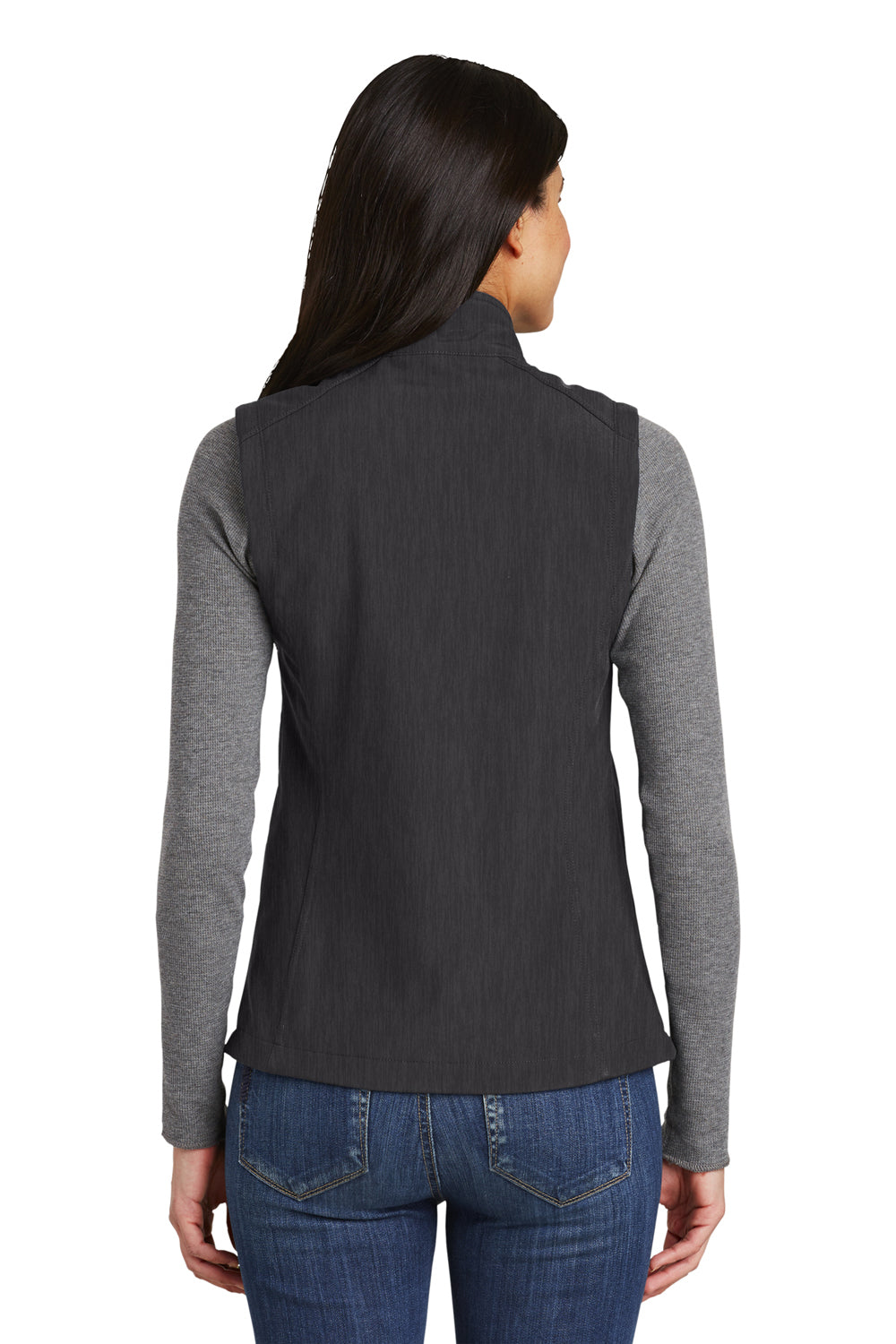 Port Authority L325 Womens Core Wind & Water Resistant Full Zip Vest Heather Charcoal Black Model Back