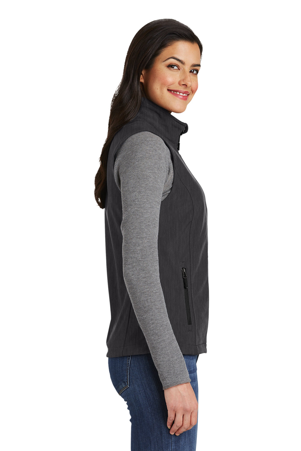 Port Authority L325 Womens Core Wind & Water Resistant Full Zip Vest Heather Charcoal Black Model Side