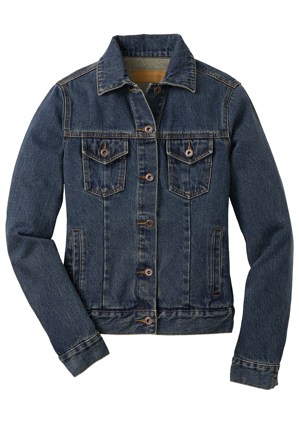 Port Authority L7620 Womens Stonewashed Denim Button Down Jacket Denim Blue Flat Front