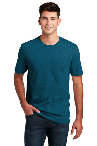 District DM108 Mens Perfect Blend Short Sleeve Crewneck T-Shirt Deep Turquoise Blue Fleck Model Front