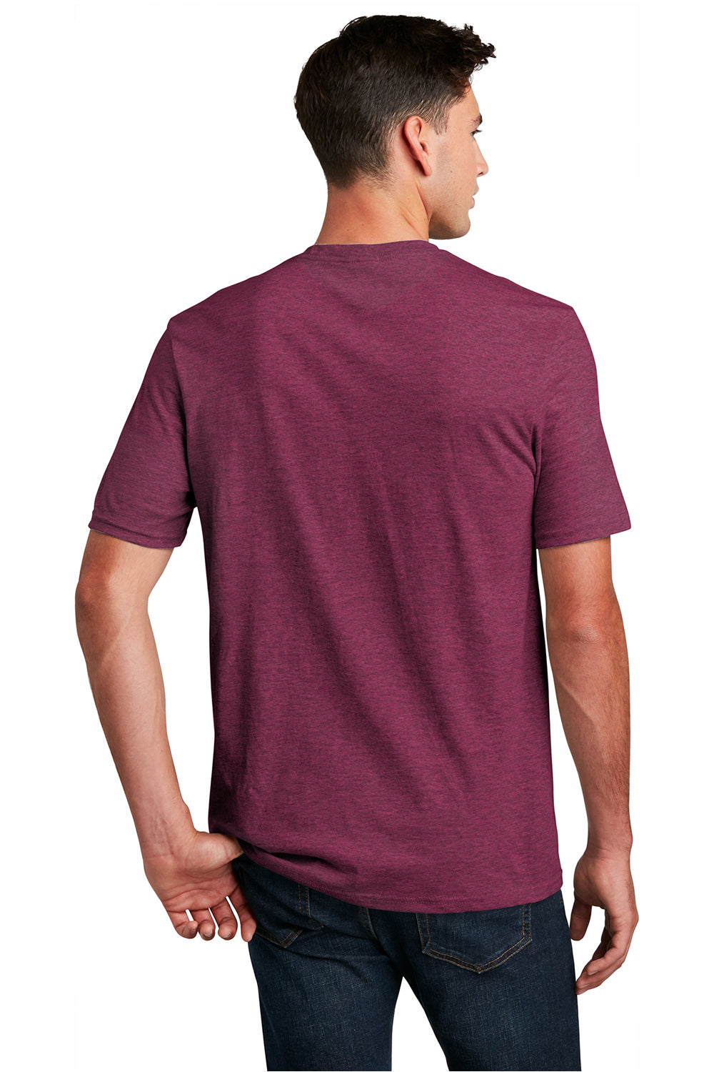 District DM108 Mens Perfect Blend Short Sleeve Crewneck T-Shirt Raspberry Fleck Model Back