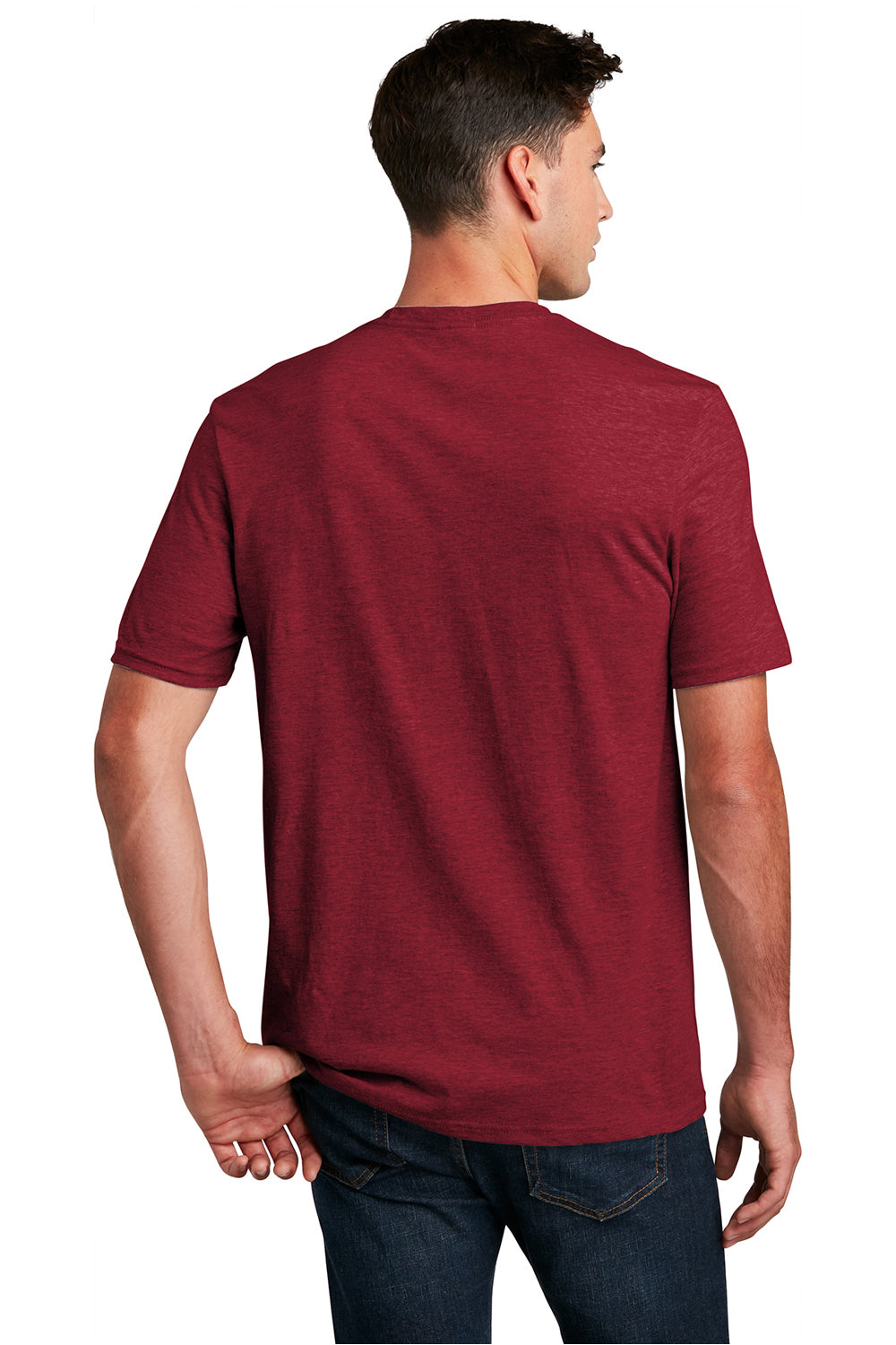 District DM108 Mens Perfect Blend Short Sleeve Crewneck T-Shirt Red Fleck Model Back