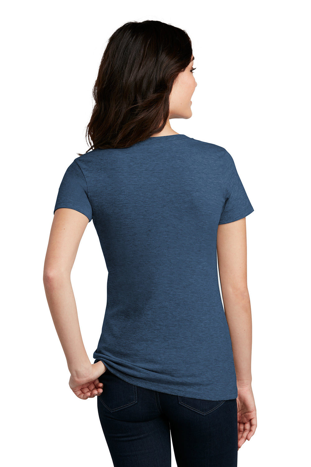 District DM1190L Womens Perfect Blend Short Sleeve V-Neck T-Shirt Deep Royal Blue Fleck Model Back