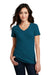 District DM1190L Womens Perfect Blend Short Sleeve V-Neck T-Shirt Deep Turquoise Blue Fleck Model Front