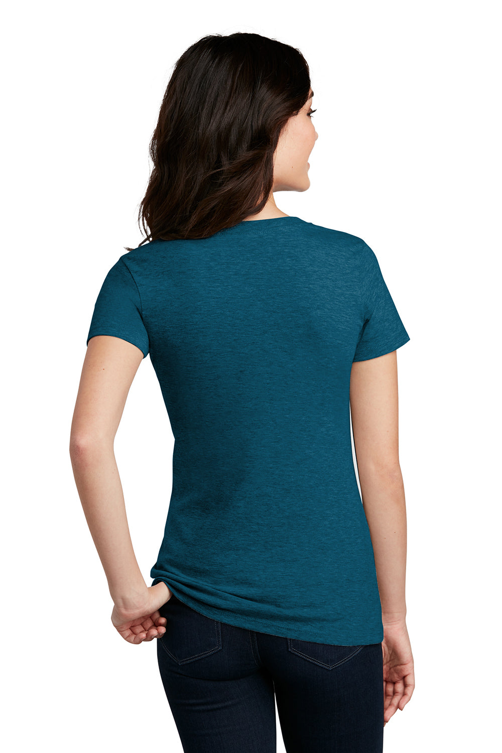 District DM1190L Womens Perfect Blend Short Sleeve V-Neck T-Shirt Deep Turquoise Blue Fleck Model Back