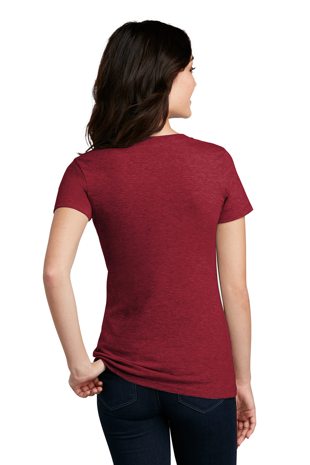 District DM1190L Womens Perfect Blend Short Sleeve V-Neck T-Shirt Red Fleck Model Back