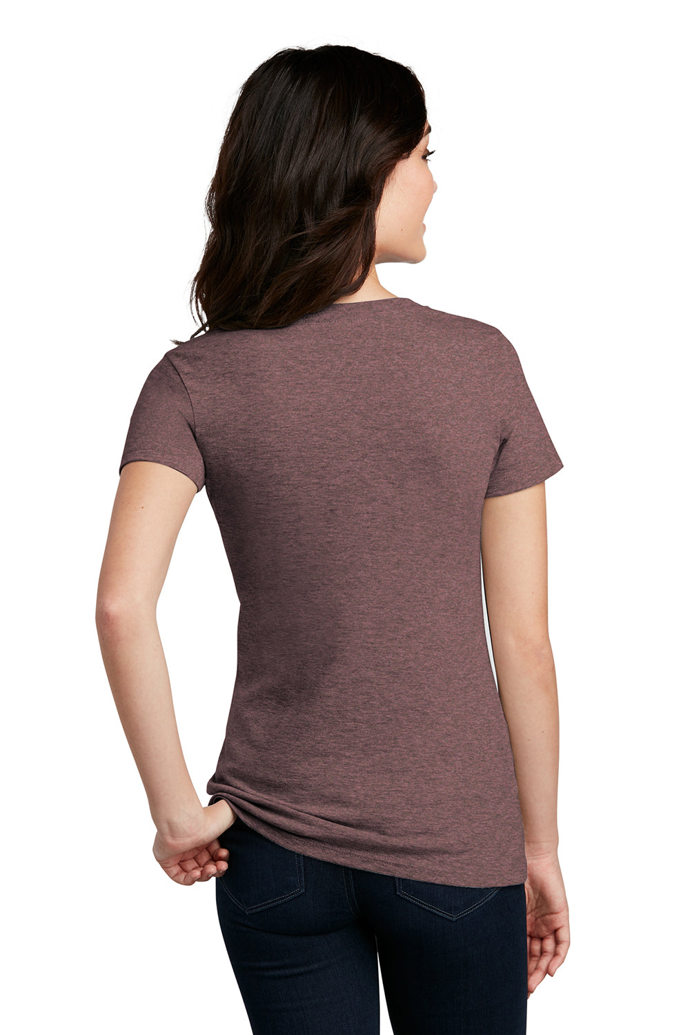 District DM1190L Womens Perfect Blend Short Sleeve V-Neck T-Shirt Rose Fleck Model Back