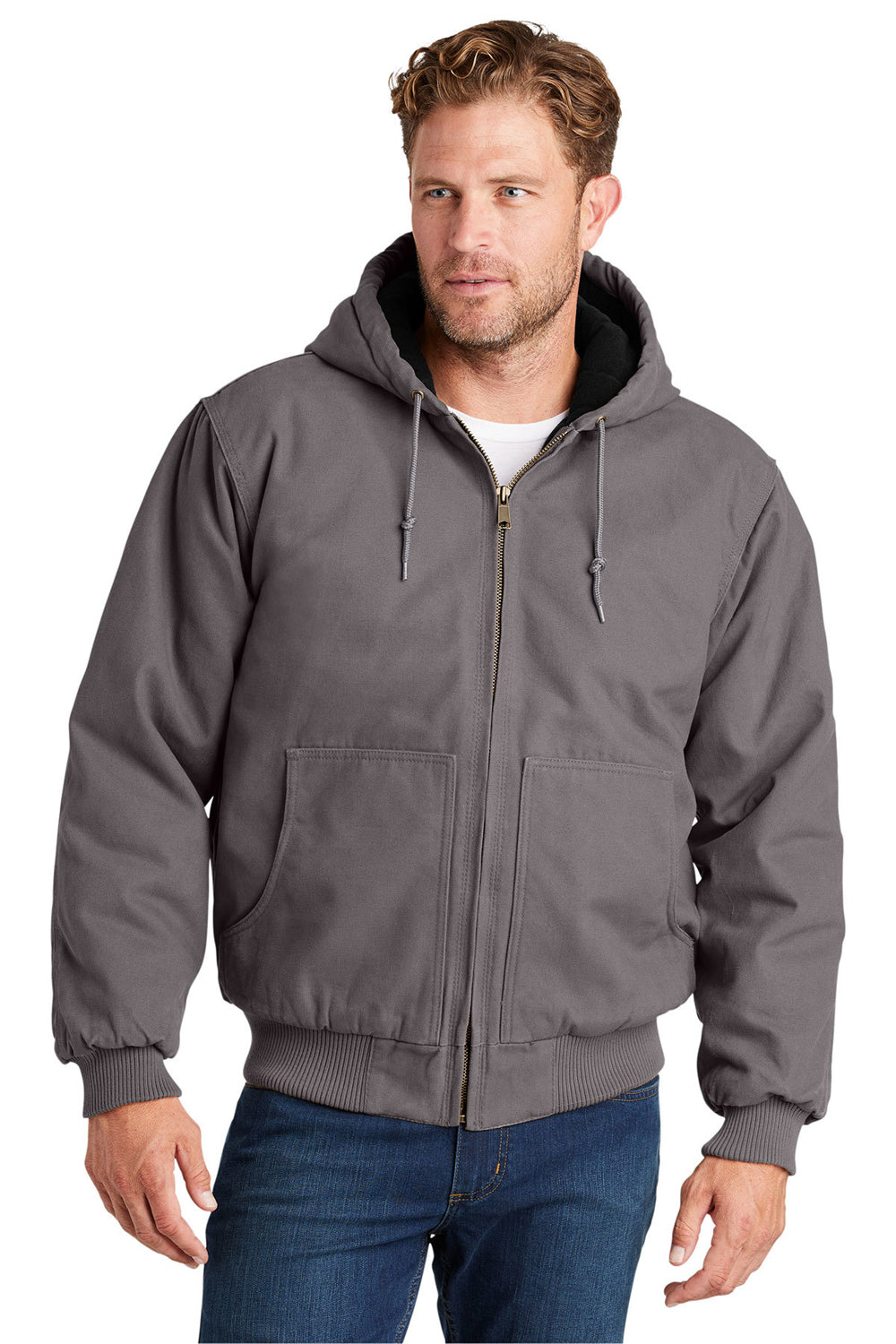 CornerStone CSJ41 Mens Duck Cloth Full Zip Hooded Jacket Metal Grey Model Front