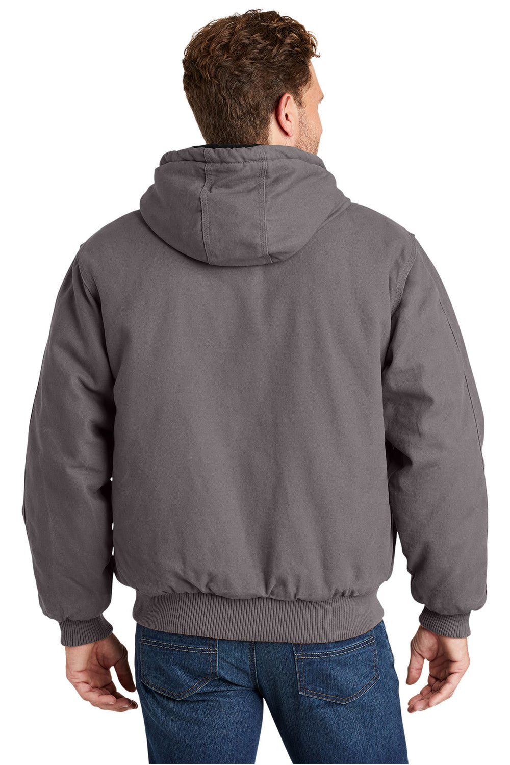 CornerStone CSJ41 Mens Duck Cloth Full Zip Hooded Jacket Metal Grey Model Back