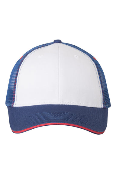 Valucap S102 Mens Sandwich Trucker Hat White/Royal Blue/Red Flat Front