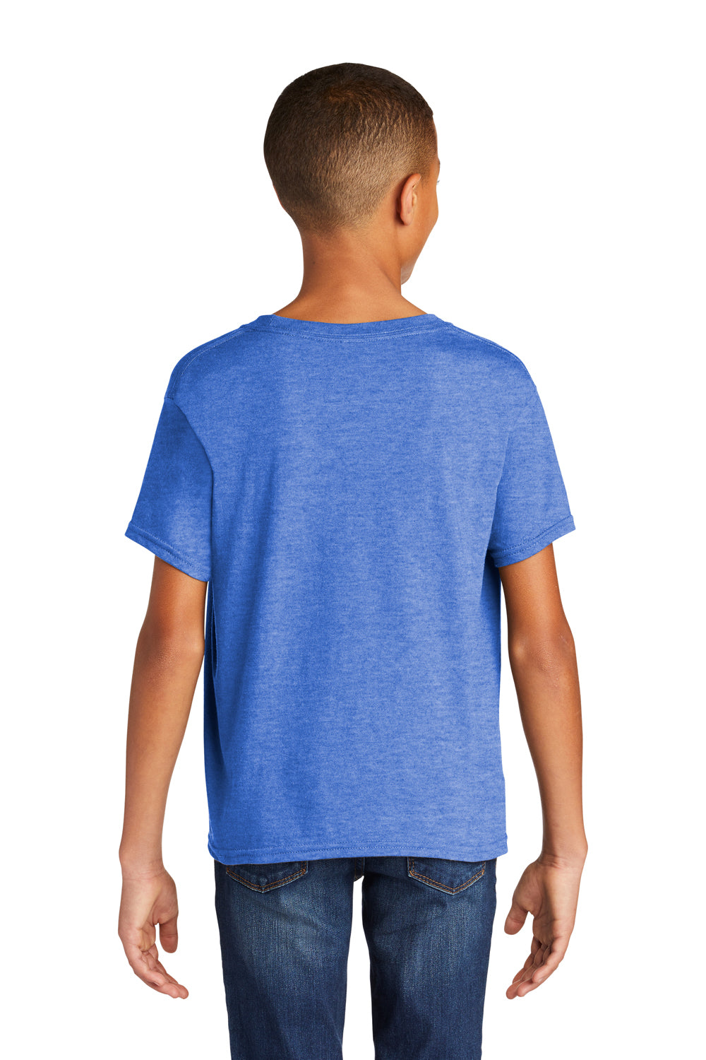 Gildan 64000B Youth Softstyle Short Sleeve Crewneck T-Shirt Heather Royal Blue Model Back