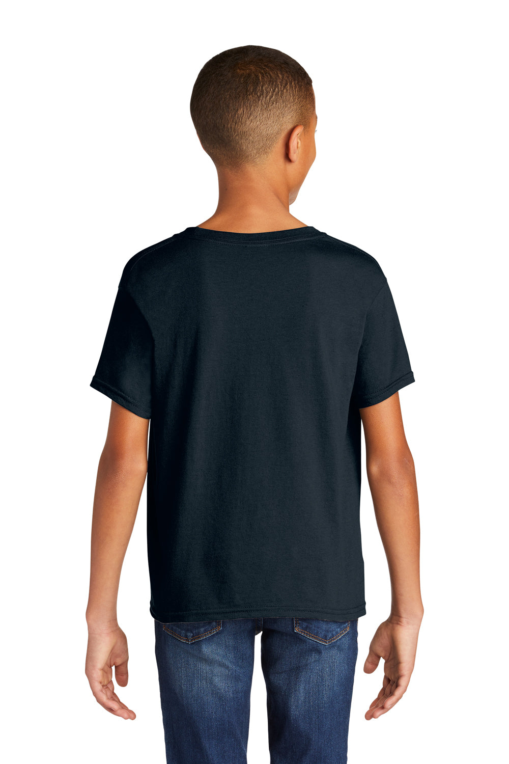 Gildan 64000B Youth Softstyle Short Sleeve Crewneck T-Shirt Navy Blue Model Back