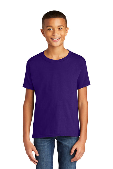 Gildan 64000B Youth Softstyle Short Sleeve Crewneck T-Shirt Purple Model Front