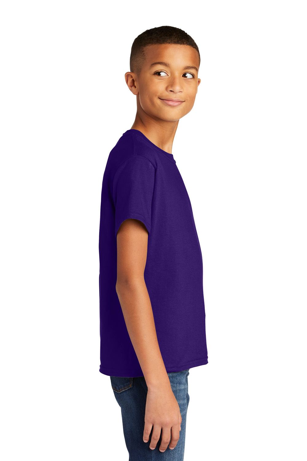 Gildan 64000B Youth Softstyle Short Sleeve Crewneck T-Shirt Purple Model Side