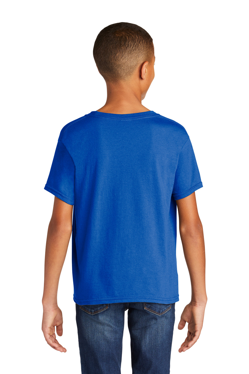 Gildan 64000B Youth Softstyle Short Sleeve Crewneck T-Shirt Royal Blue Model Back