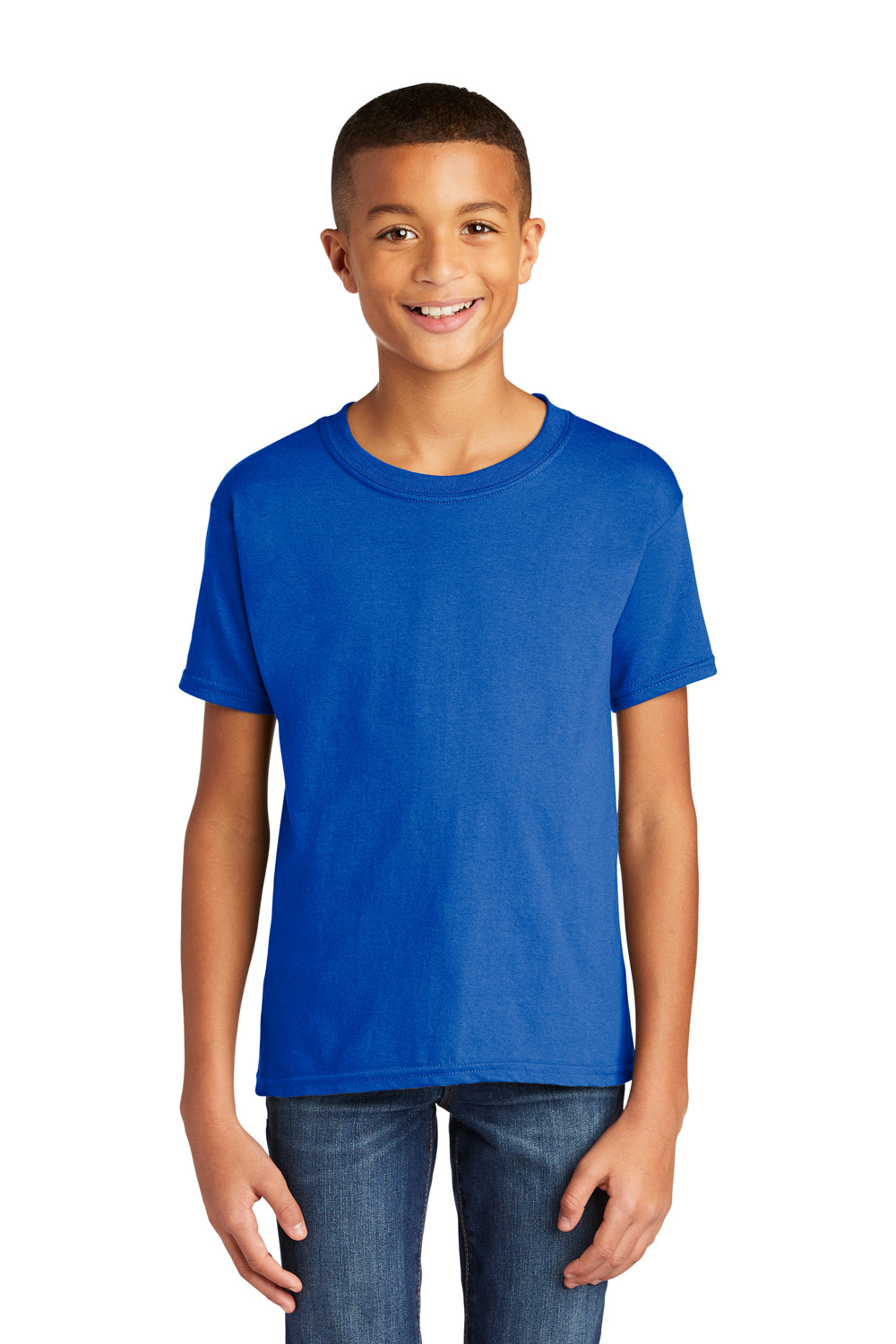 Gildan 64000B Youth Softstyle Short Sleeve Crewneck T-Shirt Royal Blue Model Front