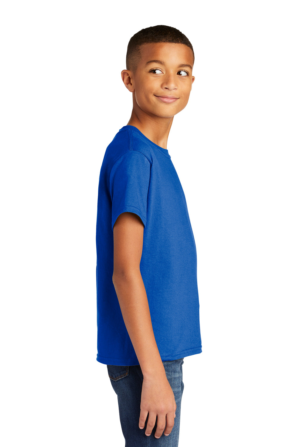 Gildan 64000B Youth Softstyle Short Sleeve Crewneck T-Shirt Royal Blue Model Side