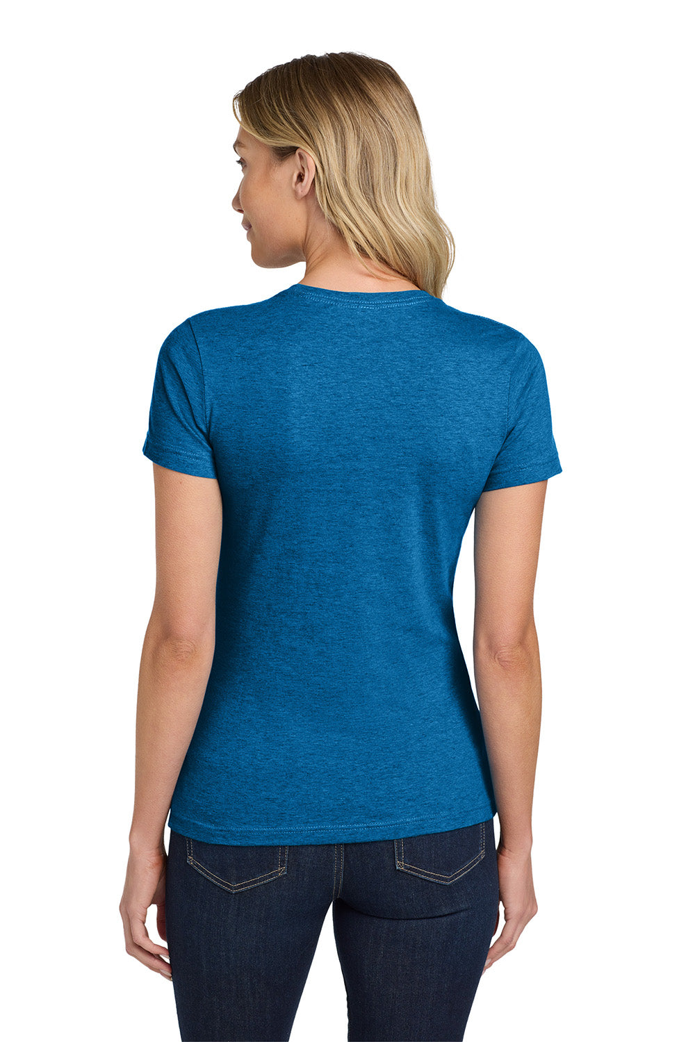 Gildan 64000L/G640L Womens Softstyle Short Sleeve Crewneck T-Shirt Antique Sapphire Blue Model Back