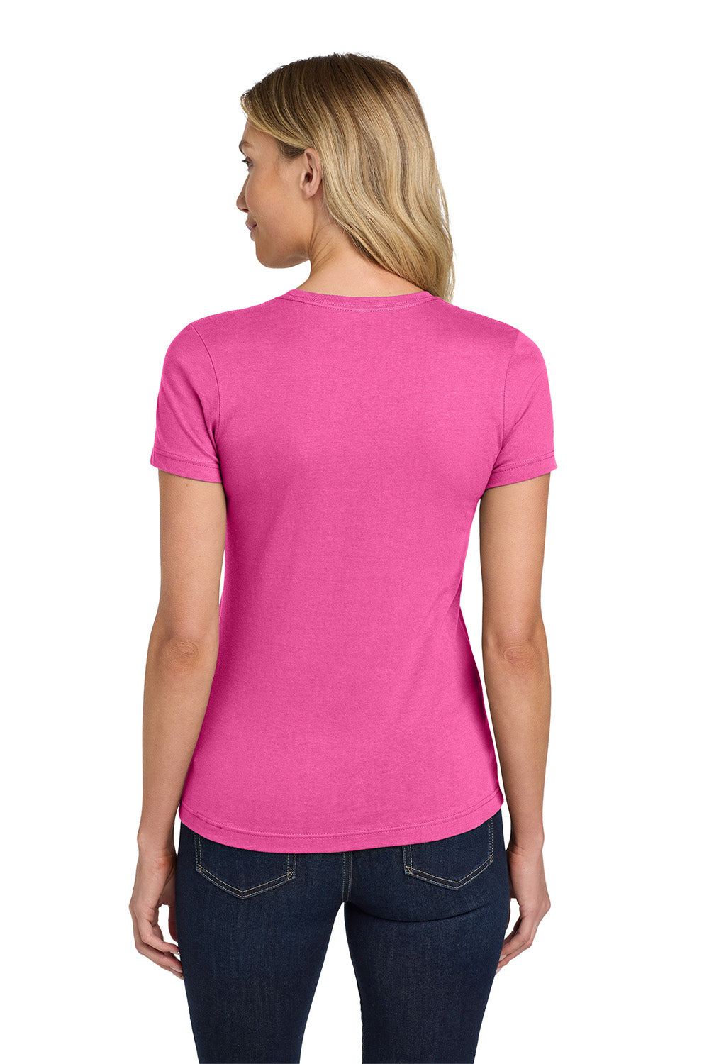 Gildan 64000L/G640L Womens Softstyle Short Sleeve Crewneck T-Shirt Azalea Pink Model Back