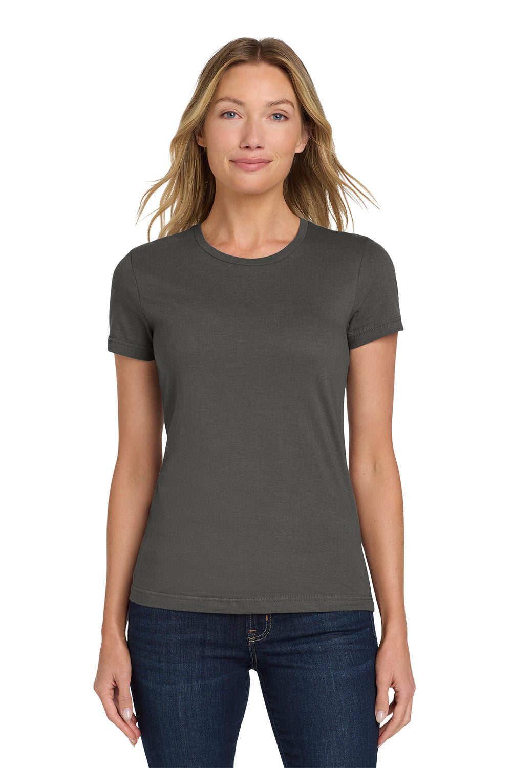 Gildan 64000L/G640L Womens Softstyle Short Sleeve Crewneck T-Shirt Charcoal Grey Model Front