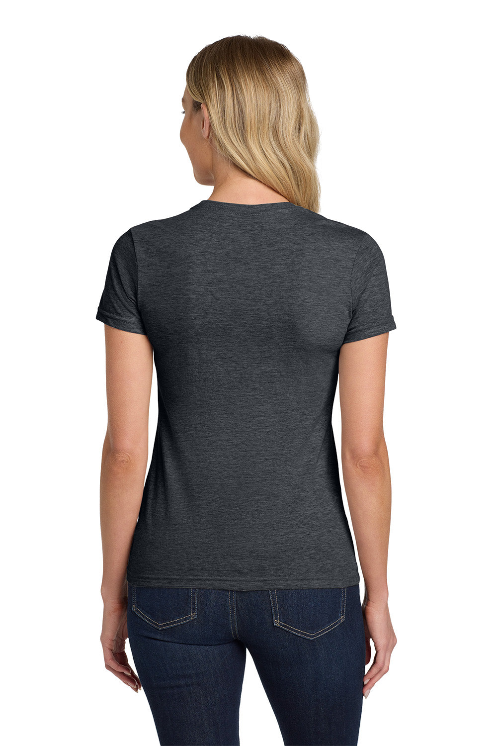 Gildan 64000L/G640L Womens Softstyle Short Sleeve Crewneck T-Shirt Heather Dark Grey Model Back