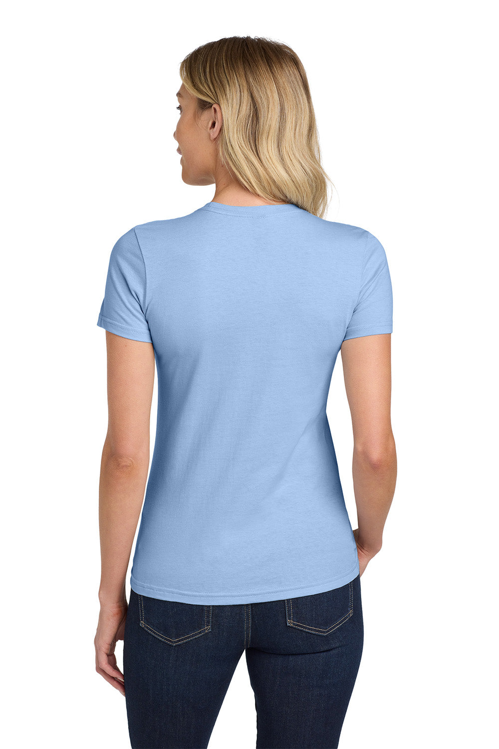 Gildan 64000L/G640L Womens Softstyle Short Sleeve Crewneck T-Shirt Light Blue Model Back