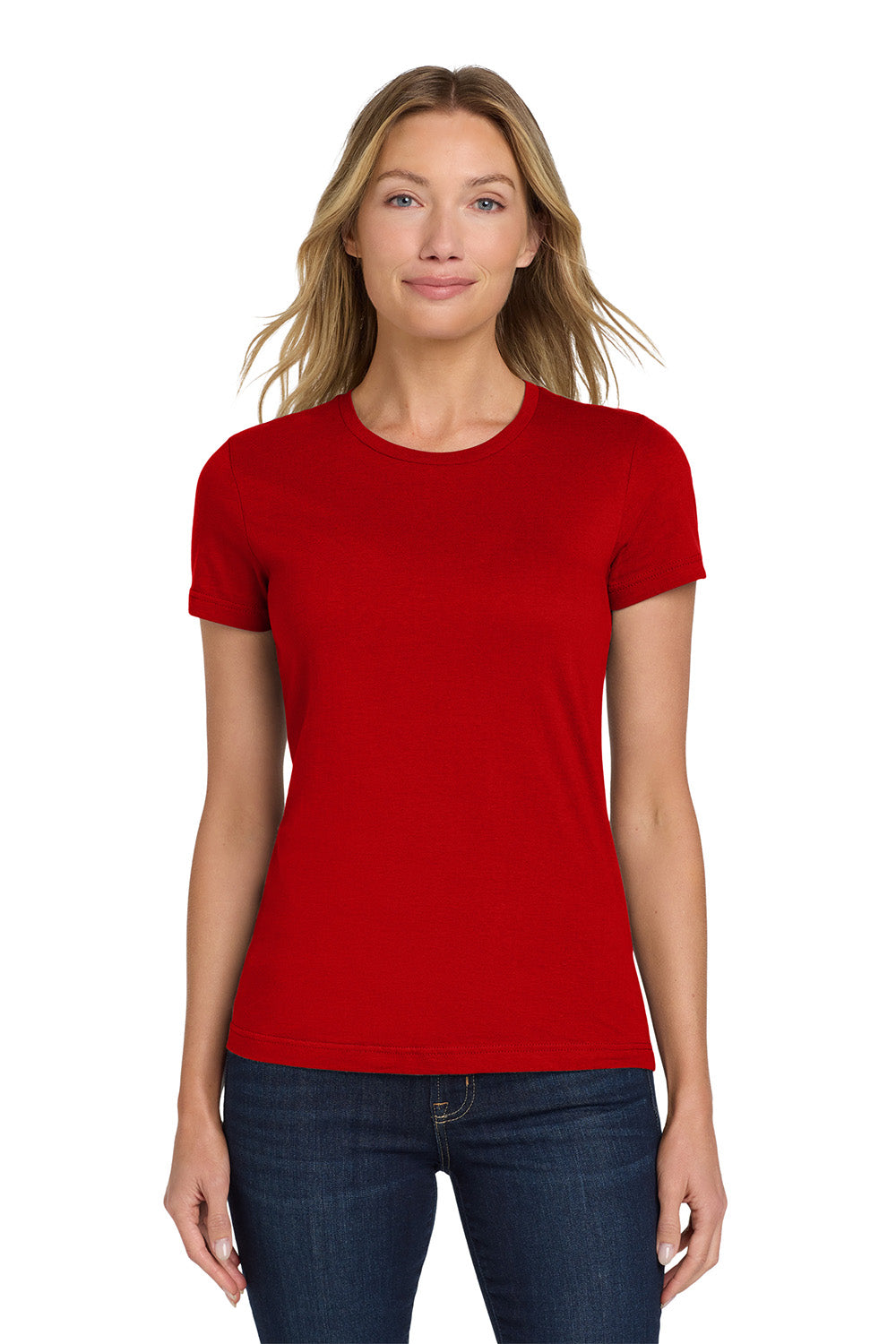 Gildan 64000L/G640L Womens Softstyle Short Sleeve Crewneck T-Shirt Red Model Front