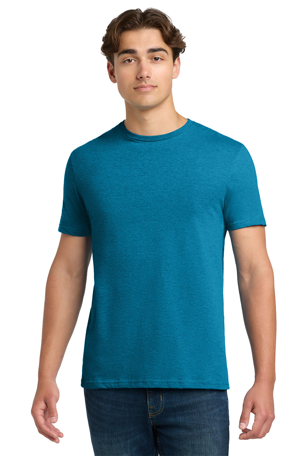 Gildan 64000/G640 Mens Softstyle Short Sleeve Crewneck T-Shirt Antique Sapphire Blue Model Front