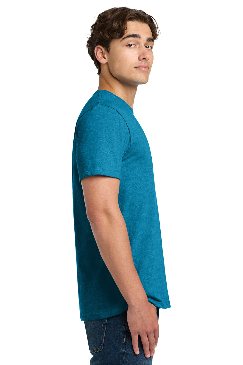 Gildan 64000/G640 Mens Softstyle Short Sleeve Crewneck T-Shirt Antique Sapphire Blue Model Side