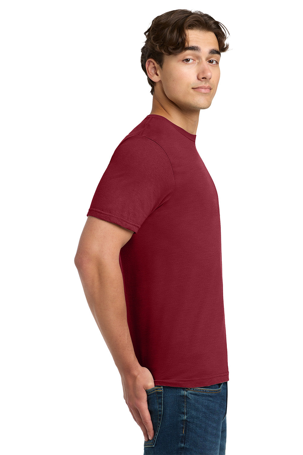 Gildan 64000/G640 Mens Softstyle Short Sleeve Crewneck T-Shirt Cardinal Red Model Side