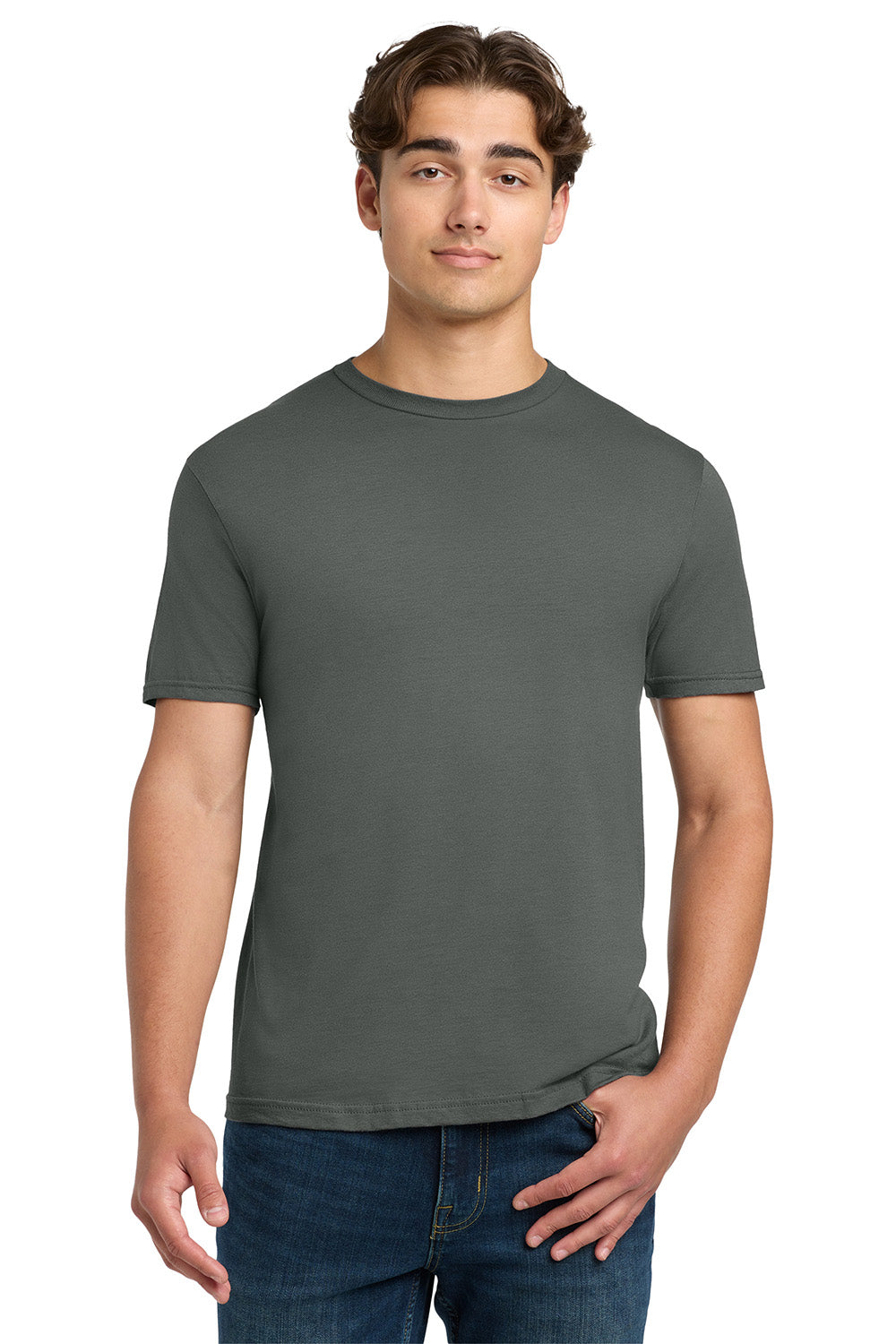 Gildan 64000/G640 Mens Softstyle Short Sleeve Crewneck T-Shirt Charcoal Grey Model Front