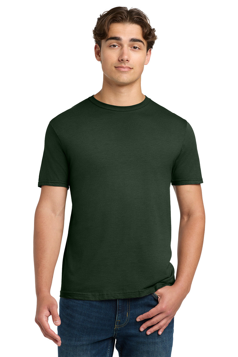 Gildan 64000/G640 Mens Softstyle Short Sleeve Crewneck T-Shirt Forest Green Model Front