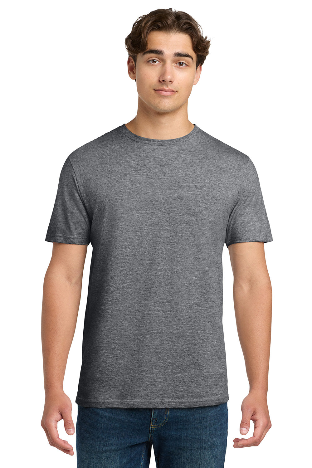 Gildan 64000/G640 Mens Softstyle Short Sleeve Crewneck T-Shirt Heather Graphite Grey Model Front