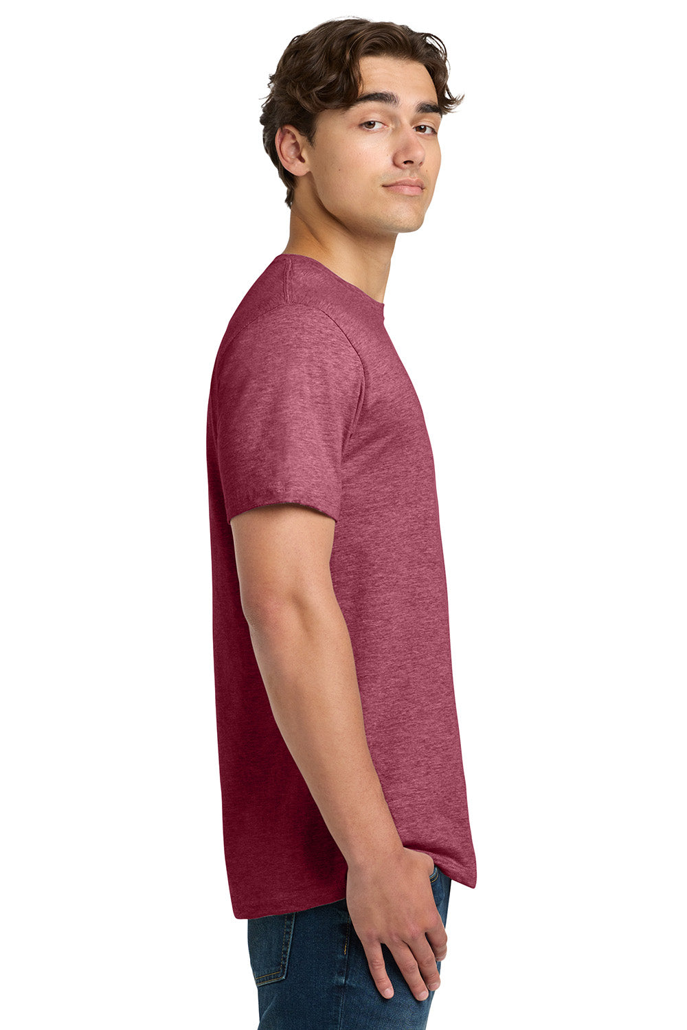 Gildan 64000/G640 Mens Softstyle Short Sleeve Crewneck T-Shirt Heather Cardinal Red Model Side