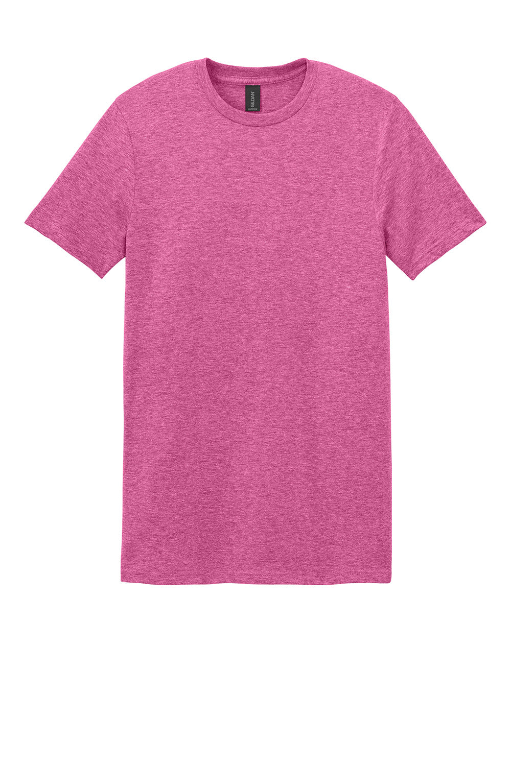 Gildan 64000/G640 Mens Softstyle Short Sleeve Crewneck T-Shirt Heather Heliconia Pink Flat Front