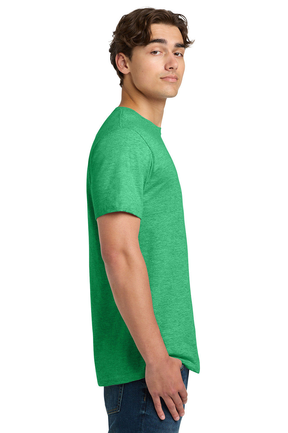 Gildan 64000/G640 Mens Softstyle Short Sleeve Crewneck T-Shirt Heather Irish Green Model Side