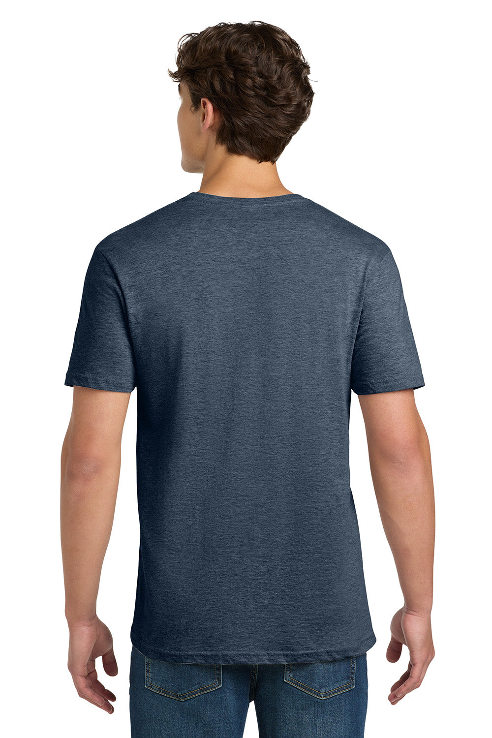 Gildan 64000/G640 Mens Softstyle Short Sleeve Crewneck T-Shirt Heather Navy Blue Model Back